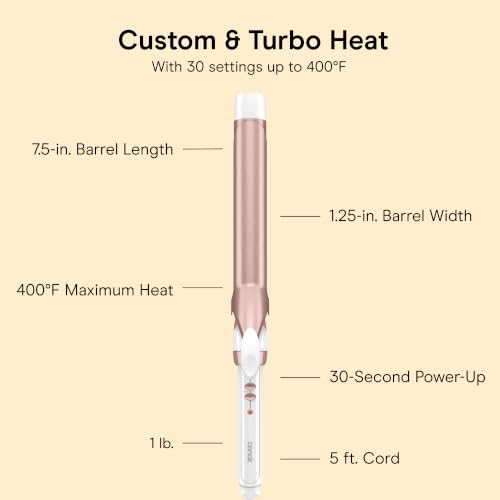 Conair Ceramic Long Barrel XL Curling Iron, 1 ¼” Barrel Produces Classic Curls – for use on Medium and Long Hair, Hair curler | Extra-long 7.5-in. Barrel With Cool Tip, Styles Loose Curls on Medium and Long Hair, White/Rose Gold, CD709L