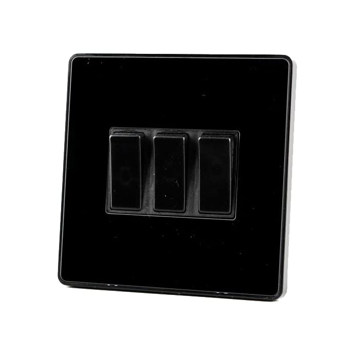 WK Electrical - Glass Screwless - 3Gang 10AX 2-way Switch- BLACK โ image 1