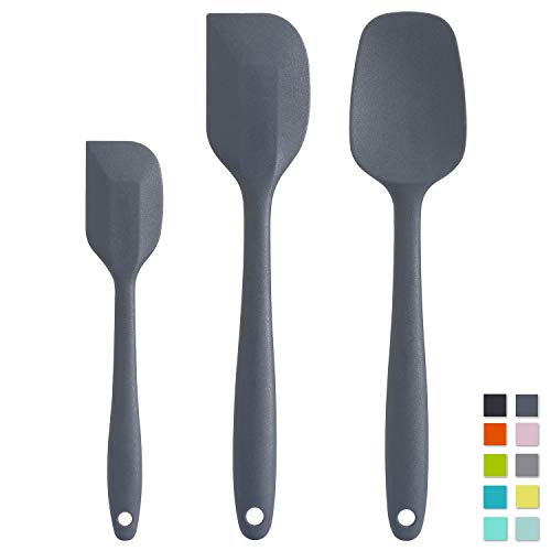 Cooptop Premium Silicone Spatula Set of 3 - Heat Resistant Baking Spoon & Spatulas - Pro Grade Non-stick Silicone with Steel Core (Dark Grey)