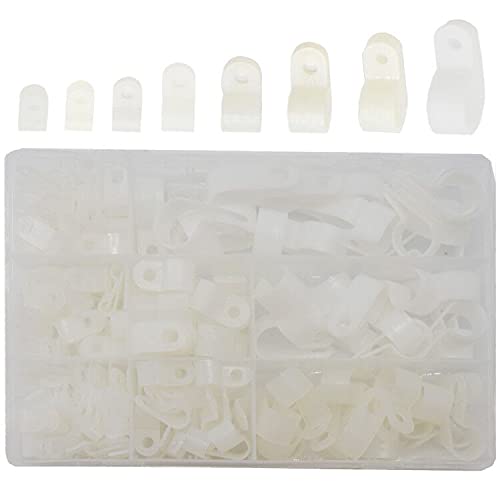 Ruidee 160 pcs Cable Clamp Nylon R-Type Cable Clips Clamp Assortment Kit for 1/8", 3/16", 1/4", 5/16", 3/8", 1/2", 5/8", 3/4" Wire (RJ/White)