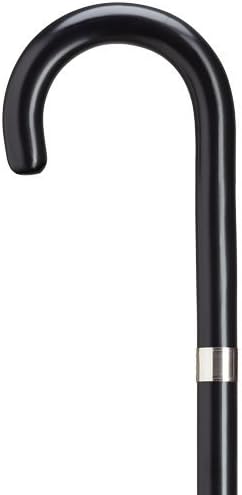 Crook Handle with Silver Accent Collar 1" Diameter Wooden Shaft Walking Cane (Black)
