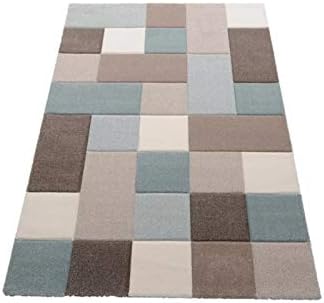 Tapis De Salon Déco Pastel A Carreaux Bleu Et Gris 80 X 150 Cm