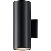 Kichler Cylinders 12" Outdoor Wall Sconce in Black, 2-Light Exterior Wall Light, Cylinder Fixture, (12" H x 5" W) , 9244BK