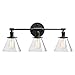 Phansthy Bathroom Vanity Lamp Black Wall Sconce Light Fixture with 7.3 Inches Cone Clear Glass Canopy, Black