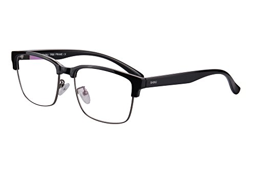 Semi-Rimless Glasses Frame Clubmaster Style Blue Blocking Eyglasses-SH018(c1,anti blue light)