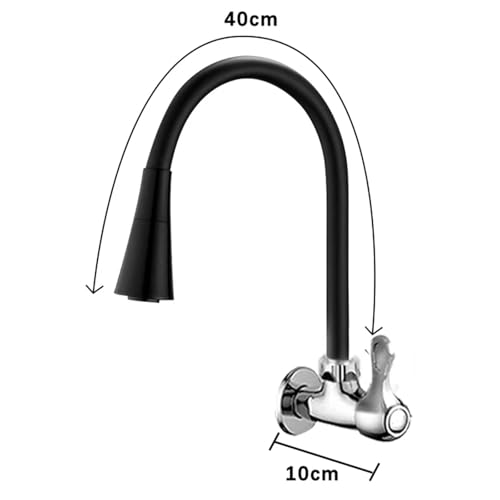 Torneira de Cozinha de Parede Preta Design Flexível Acabamento Fosco para Decoração Moderna (1 Pcs)