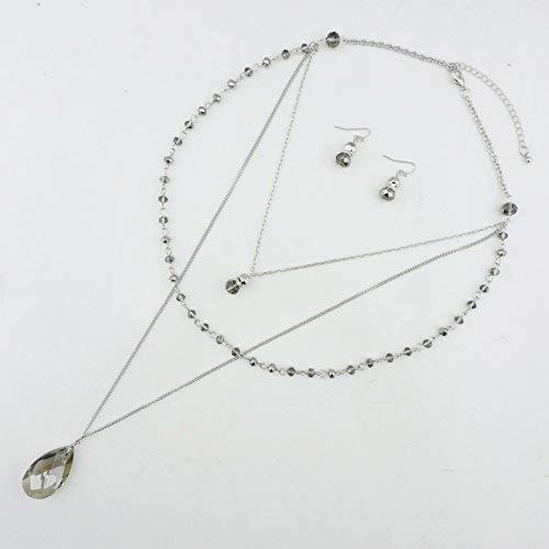 Bocar 3 Layer Jewelry Set Long Chain Pendant Bead Necklace Earring for Women (NK-10036-Grey) - Thumbnail 3