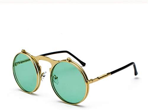 Retro Steam Punk Sunglasses Round Flip Up Metal Frame Glasses Ocean Red Lens Steampunk Sun Glasses Women Men CC1060