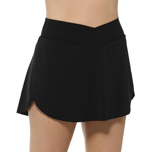 Christina Women’s Solid Black High Waist Skirted Swim Bikini Bottom with Tummy…