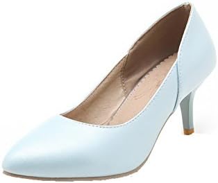 AllhqFashion Women's Pull-On High-Heels Solid Pointed-Toe Court Shoes, Blue, 36