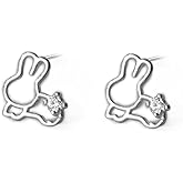 Solitarie Diamond Rabbit Stud Earring 925 Sterling Silver Crystal Cubic Zirconia Pet Animal Cartilage Post Studs Lovely Hollow Bunny Stud Earrings Trendy Dainty Jewelry for Women Girls Easter Christmas Birthday Gifts Hypoallergenic