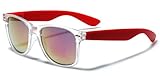 Colorful Retro Fashion Wayfarer Sunglasses - Translucent Clear Matte Frame - Color Mirrored Lenses