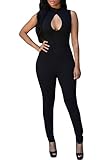HOTAPEI Women Turtleneck Hole Busty Sleeveless Long pants Club Jumpsuit