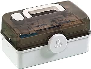 XQZMD Medical Box Storage Box, Multi Layers Large Capacity First Aid Box with Portable Tablet Box, Household Medicine Container Box for Bandage, Swab (White, S)