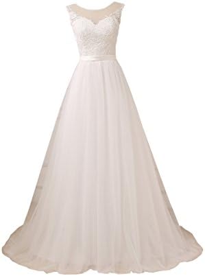 YIPEISHA Women's Wedding Dresses O-Neck Lace Tulle Long Wedding Dress for Bridal 14 White