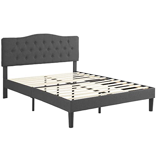 VECELO Queen Size Bed Frame Upholstered Platform with Tufted Adjustable Headboard/Mattress