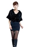 Queenshiny Women's Knitted Mink Fur Cape Stole with Band-Black-One size