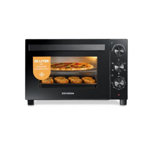 Severin Back- und Toastofen mit Umluftfunktion, inkl. Drehspieß für Fleisch, vielseitiger Heißluftofen mit 30 L Kapazität, Aufbackofen, 100-230 °C, Ti