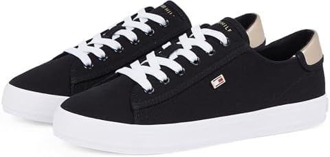 Sneaker con Suela Vulcanizada Mujer Canvas Lace Up Elegante, Negro (Black), 37