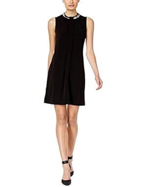 Women's Shift Chain-Neck Overlay Dress Black 12