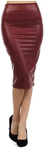 Black Skirt Faux Leather Pencil New Women Sexy High Waist (Medium, Burgundy)