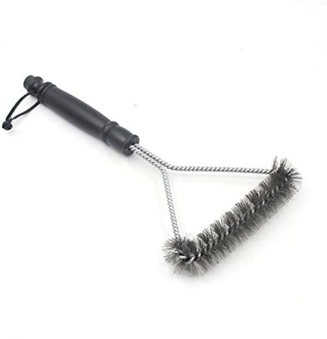 HONGSA Barbecue Grill Brush Stainless Steel BBQ Brush, Triangular Kitchen Accessories Portable Metal Durable Leather Hanging Loop Cleaning Tools