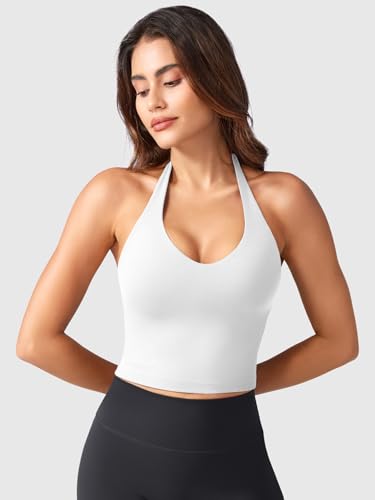 ZAAYO Halter Neckline Tank Top Women's Deep V Padded Crop Top Women's Sports Tops Summer Basic Sexy Sleeveless Summer Tops