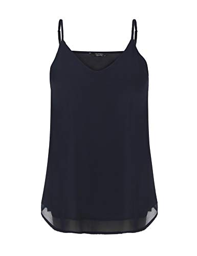 SUNAELIA Women Sleeveless Strap Tank Top Camisole Chiffon Summer V Neck Casual Solid Loose Blouse Shirts Navy Blue