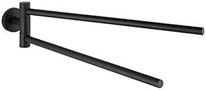 WENKO Toallero Bo Black mate con dos barras abatibles - Toallero de barra con 2 brazos orientables, Acero inoxidable, 5.5 x 9 x 43 cm, Mate