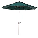 Abba Patio 9 Ft Market Aluminum Umbrella with Push Button Tilt and Crank, 8 Steel Ribs and Wind Vent, 100% Polyester 250gsm, Dark Green