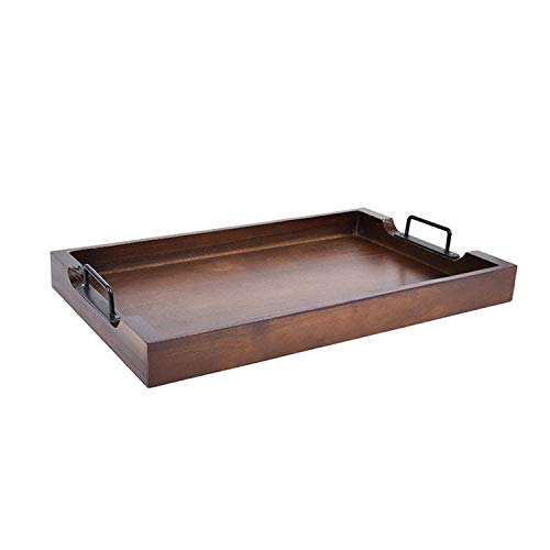 Large Wooden Ottoman Tray Rustic Farmhouse Serving Tray with Metal