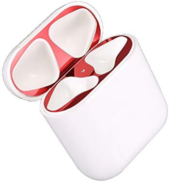 TYewa98556 2Pcs Dustproof Metal Adhesive Guard Cover Sticker Protector for Apple Airpods - Red
