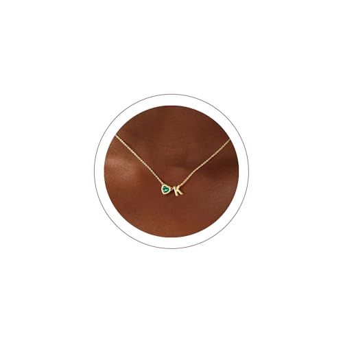 Turandoss Initial Birthstone Necklace for Women Trendy - Dainty 14K Gold Plated Dainty Pendant Necklaces, Initial K May Birthstone Necklace, Created Emerald Necklaces for Women Jewelry Gifts at Amazon