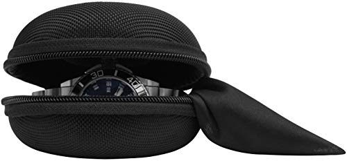 WATCHPOD Travel Watch Case | Single Watch Box w/Zipper for Storage | Cushioned Round Portable Watch Case for Travel | Fits All Wristwatches and Smart Watches up to 50mm (Black)