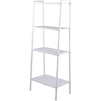 Azadx Ladder Shelf Bookcase, 4-Tier Multipurpose Iron Widen Ladder Bookshelf Plant Storage Organizer Rack, Shelf Display Rack for Home or Office Use (Ivory White)