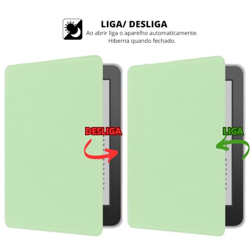 Capa Para Kindle 11ª Geração 2024 e 2022 (C2V2L3 e RS23CV) - Sistema de Hibernação - Fechamento Magnético - Traseira Transparente (Verde Água)