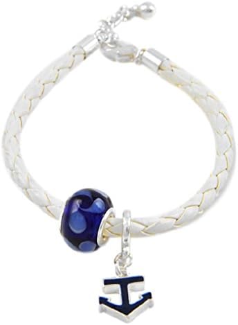 Braided White Rubber Cord Nautical Bracelet 8 1/4" Boxed (#164) (Navy Blue)