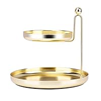NBLYW Double Jewelry Tray, 2 Tier Accessory Desk Organizer,Necklaces Bracelets Rings Earrings Holder, Metal Wire Basket Letter Tray Cute Office Cubicle Decor,Gold