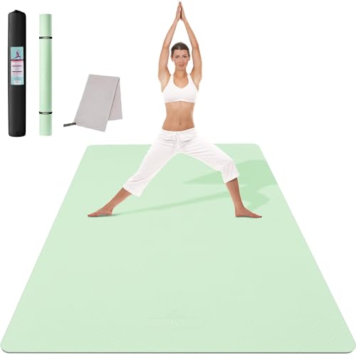 CAMBIVO Yogamatte XXL, Yoga Matte 183cm x 114cm Groß,6mm Extra-DickE Fitnessmatte, Breite Sportmatte Rutschfest, TPE Pilatesmatte Gymnastikmatte mit Handtuch