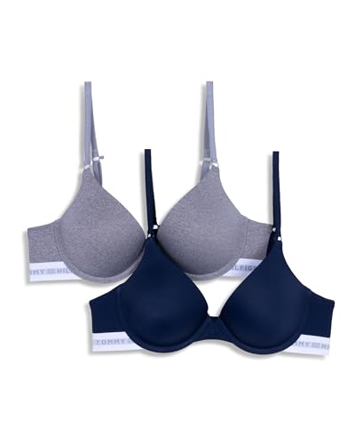 Tommy Hilfiger Women’s Micro Push Up Bra 2-Pack, Sky Captain/Heather Grey, 36C