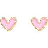 Enamel Heart Tiny Stud Earrings for Women 18K Gold Plated Love Hearted Cartilage Tragus Studs Earring Cute Jewelry Gifts Daughter Her