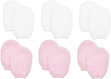 Nurses ChoiceNewborn Baby Girl No Scratch Cotton Mittens (includes 3 Pairs White & 3 Pairs Pink Mittens)
