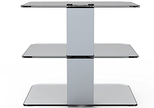 Gold Line 3 x Silver Floating Shelves with Strengthened Tempered Clear Glass for DVD Players/Cable Boxes/Games Consoles/TV Accessories