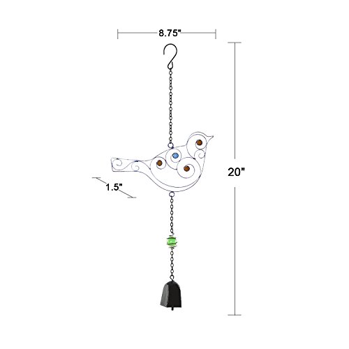 CEDAR HOME Wind chime Unique Outdoor Indoor Hanging Mobile Bell WindChime for Garden Lawn Yard Patio Waterproof Metal Glass Home Decor, 8.75" W x 1.5" D x 20" H, Song Bird - Thumbnail 4