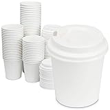 [100 Pack] 4 Oz Disposable White Paper Cups with White Lids - On the Go Hot and Cold Beverage All-Purpose Sampling Portion Cup for Coffee, Espresso, Cortado, Water, Juice and Tea, Food Grade Safe