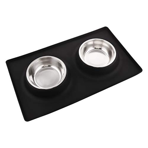 Dog Bowls with Silicone Mat, Dog Food Mat with Removable Stainless