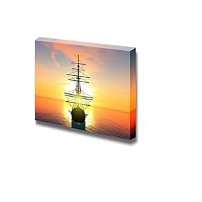 Canvas Prints Wall Art - Sailing Boat/Tall Ship on The Ocean at Sunset | Modern Wall Decor/Home Decoration Stretched Gallery Canvas Wrap Giclee Print. Ready to Hang - 12" x 18"