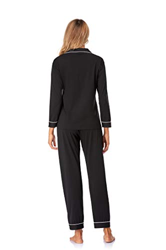 Pajamas Set Long Sleeve Sleepwear Womens Button Down Nightwear Soft with Elastic Waist Long Pj Lounge Sets S-XXL Black