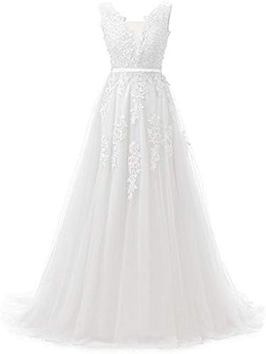 Huifany Women's V Neck Lace A-line Empire Long Formal Evening Dress Prom Gown