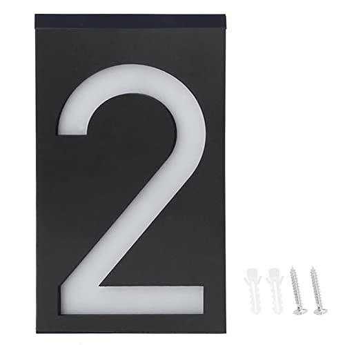Wakects LED Solar House Number Light Doorplate, Number 2, Door Sign for Home Street Garden Yard Building Wall Address